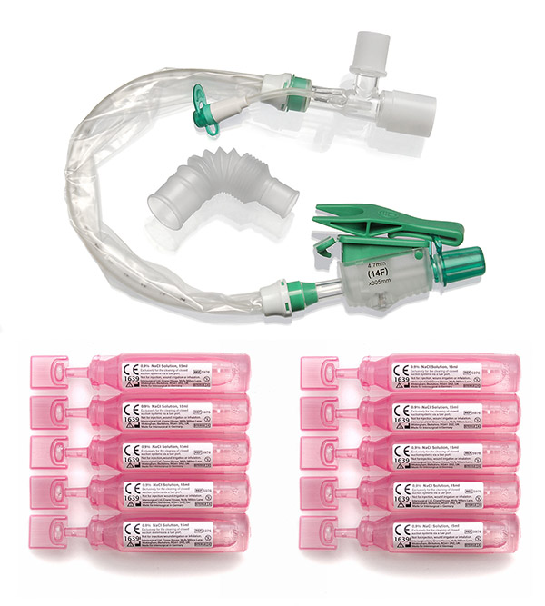 TrachSeal™ adult tracheostomy closed suction system with saline ampoules, 24 hour, size F14