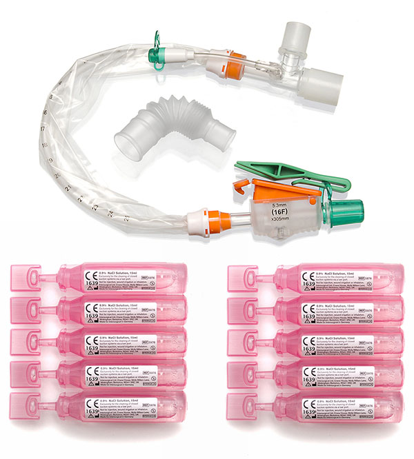 TrachSeal™ adult tracheostomy closed suction system with saline ampoules, 24 hour, size F16