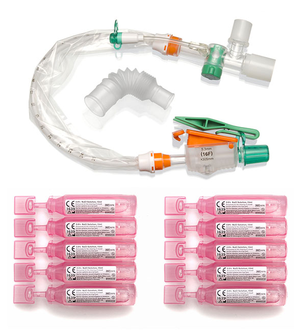TrachSeal™ adult tracheostomy closed suction system with saline ampoules, 72 hour, size F16