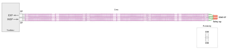 22mm Flextube™ Silver Knight™ anti-microbial breathing system, ≥ 2.4m