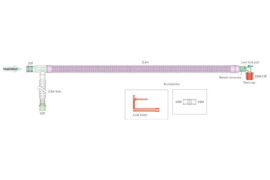 30mm Silver Knight™ anti-microbial UniFlow coaxial breathing system, ≥ 2.4m