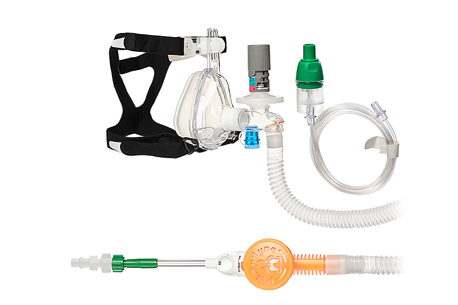 O2-MAX™ Trio System with AGA Quik-Connect™, with smoothbore tube, 5-SET™ adjustable PEEP valve, nebuliser and BiTrac ED Mask, large adult