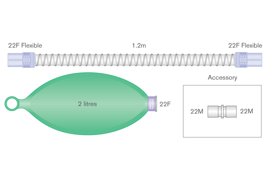 22mm Smoothbore bagging limb with 2 L bag, ≥ 1.2m