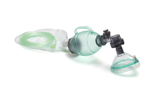 BVM resuscitator, paediatric 550ml bag with pressure relief valve (40cm H₂0), size 3 mask